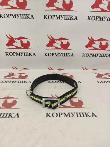 Ошейник брезентовый двойной + кожа 2,5х53 см, светоотражающий с кольцом, цветные XQ-003