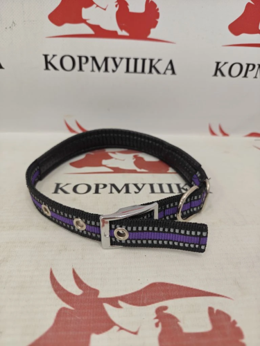 Ошейник брезентовый двойной + кожа 2,0х48 см, светоотражающий с кольцом, цветные XQ-003
