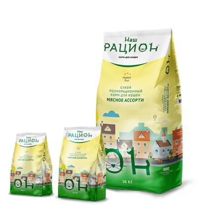 НАШ РАЦИОН корм для кошек мясное ассорти (10 кг/м) 1кг.